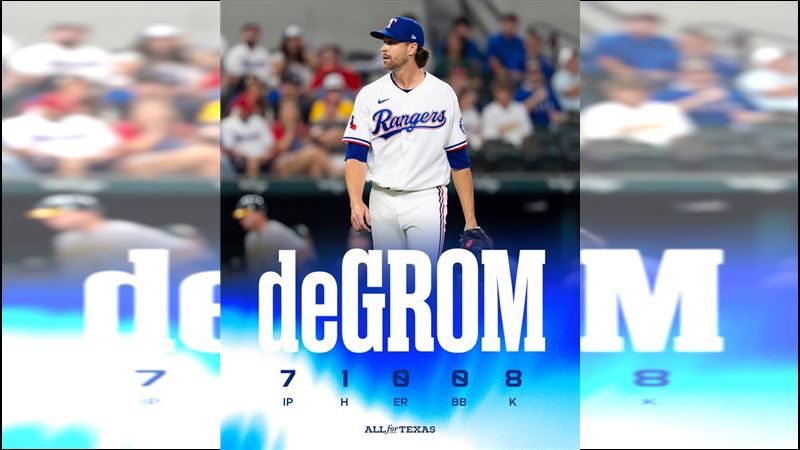 狄格隆(Jacob deGrom)先發7局僅挨1安,投出變相27上27下。(圖/翻攝自遊騎兵推特)