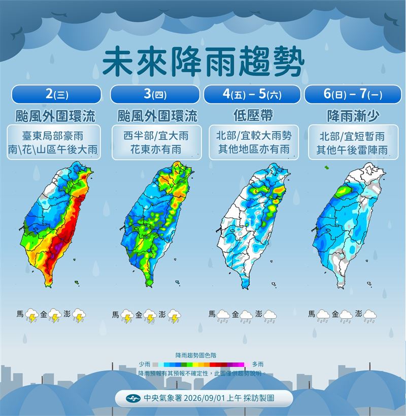 沙德爾颱風將在明後2天最靠近台灣。（圖／氣象署）