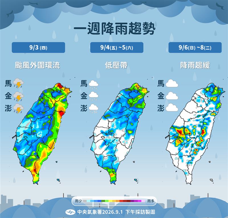 明顯降雨要到週日才會趨緩。（圖／氣象署）