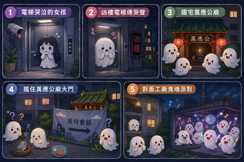 談到世上是否有鬼?江柏樂分享「電梯裡哭泣的女孩、林森北知名凶樓」等5故事。(AI圖/記者陳韋帆製)