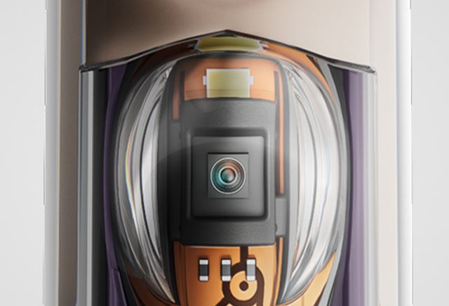 Dyson CameraJet™首創搭載1 mm²微距鏡頭，結合Gap Optical Targeting™光學齒縫定位技術與AI智能演算法，即時辨識並鎖定齒縫位置，最快僅需0.1秒即可啟動精準噴射，讓每一道水柱都有明確清潔目標。（圖／品牌業者提供）