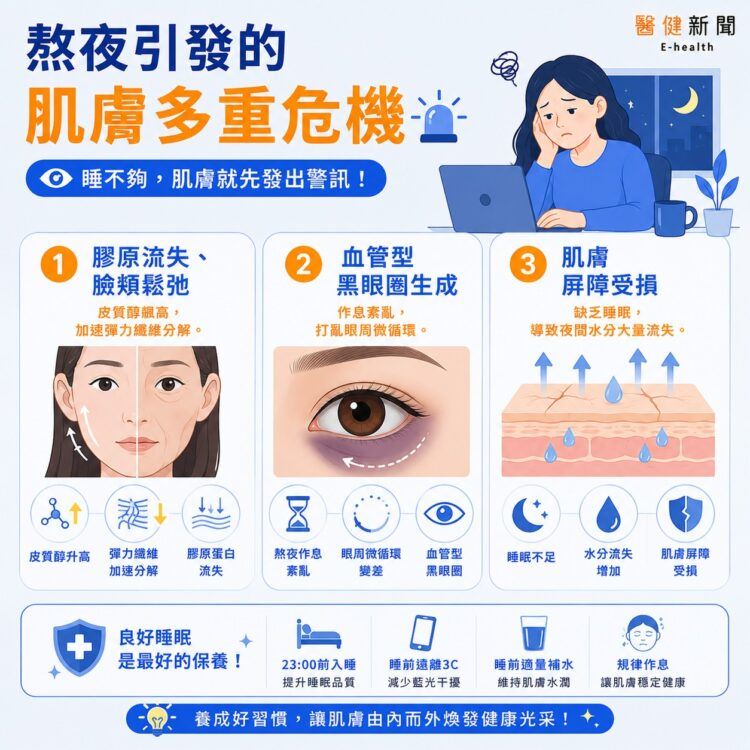 原來「睡美容覺」是真的!熬夜恐加速肌膚老化速度。(圖/醫健新聞網提供)