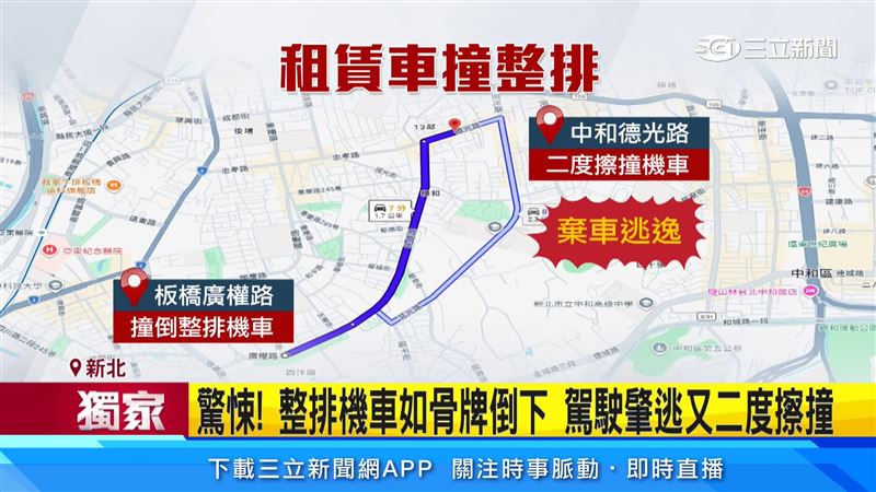 轎車蛇行逆向後撞倒路旁數十輛機車,駕駛竟踩油門肇逃
