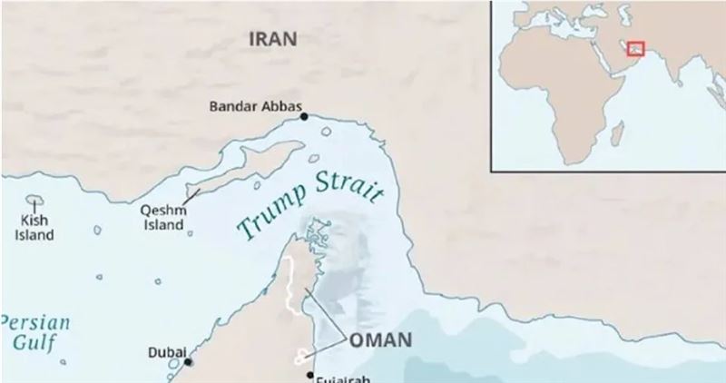 白宮在社群媒體上發布1張波斯灣(Persian Gulf)地圖,並將荷姆茲海峽標示為「川普海峽」。(圖/翻攝自X平台/@WhiteHouse)