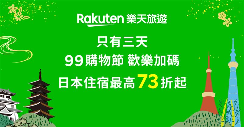 Rakuten樂天旅遊推出9月「SUPER SALE 8折優惠」，並限時加碼「99購物節限時加碼9% OFF」，雙券叠加享73折優惠。（圖／旅宿業者提供）