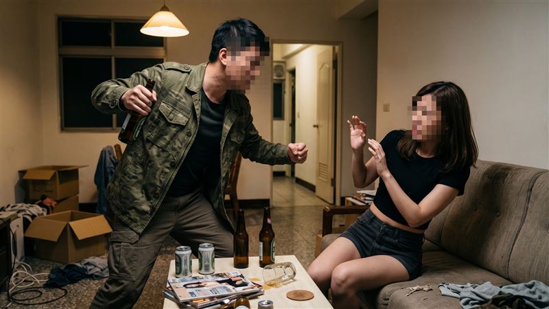 職業軍人拿酒瓶、酒杯敲擊同居女友頭部,還對她拳打腳踢,事後挨告。(示意圖/AI示意圖)