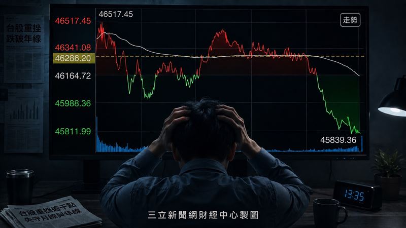 台股今(3)日開高走低,早盤上漲161點開出後,盤中一度維持紅盤震盪,不過尾盤電子權值股賣壓加重,指數由紅翻黑並快速下殺,終場下跌307.06點、跌幅0.67%,收在45,857.66點,日K收帶上影線黑K,成交值小幅增加至9,462.71億元。尾盤賣壓明顯升溫,雖短線多方氣勢略有降溫,但指數仍守穩12日均線,且短中期均線架構仍偏多,因此現階段仍以技術性修正看待,後續可觀察電子權值股能否止穩,以及成交量是否重新放大。金融、機器人概念股受青睞。(示意圖/AI製圖)