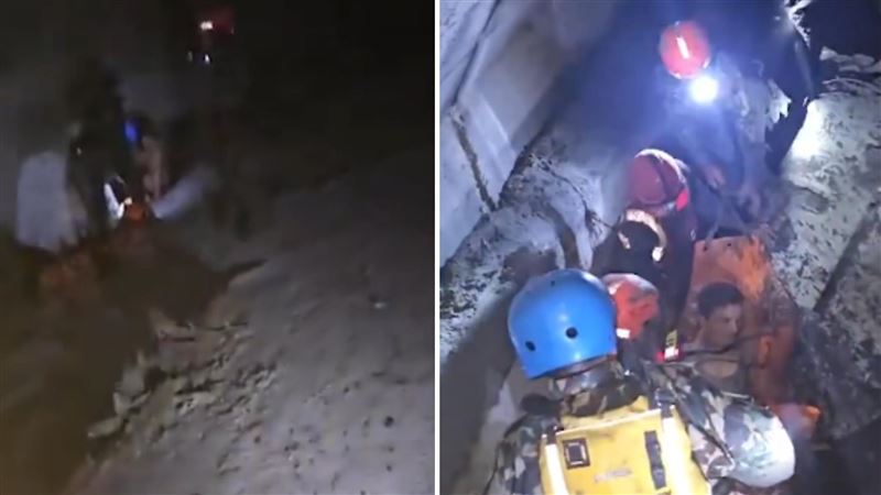 尼泊爾部分水力發電工程隧道殘留空氣,搜救隊把握尋找倖存者。(圖/翻攝自X@Nepali Army)