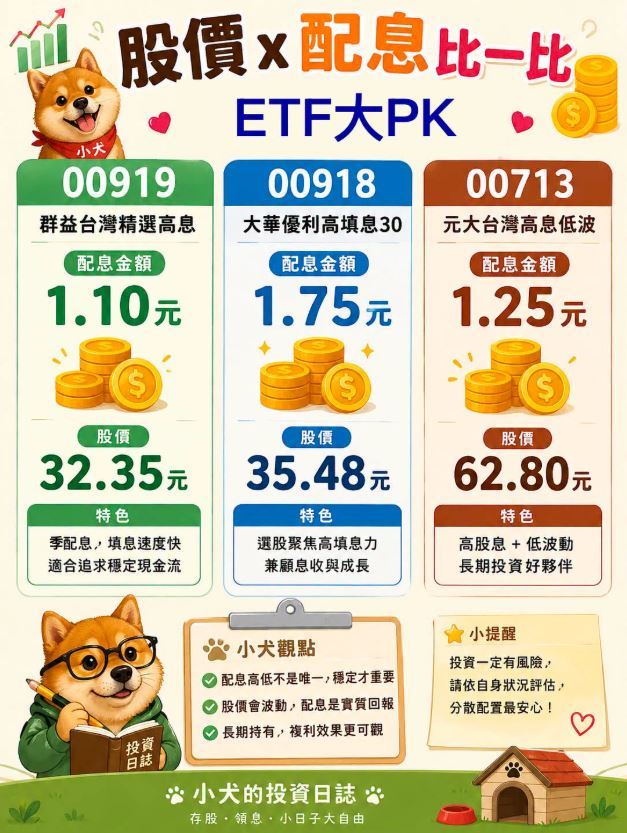 00919、00918、00713比一比！投資達人《小犬的投資日誌》分享寶貴的股市資訊。（圖／翻攝自《小犬的投資日誌》臉書）