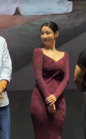 申知原疑似注意到衣服問題，頻用手遮。（圖／翻攝自韓網）