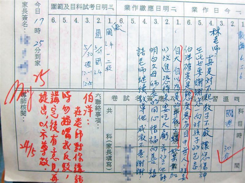 沈伯洋昔日聯絡簿引發討論。(圖/翻攝畫面)