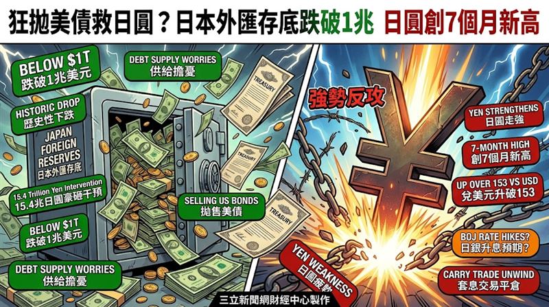賣美債救日圓？日本外匯存底跌破1兆美元