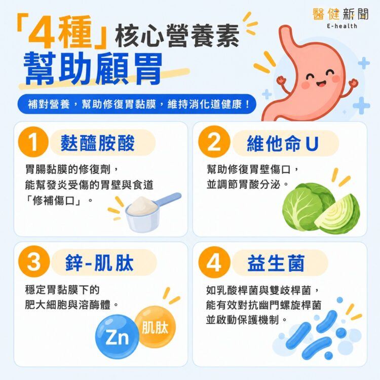 胃食道逆流不是吃藥就沒事！修復黏膜「4種」核心營養素，幫助顧胃！（圖／醫健新聞網提供）