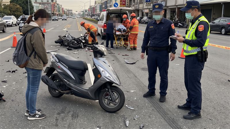 女大生騎車行經台19甲線時,未注意車前狀況,也沒保持安全距離肇事,導致受害男騎士重傷住院,搶命10天後不治。(示意圖/AI製圖)