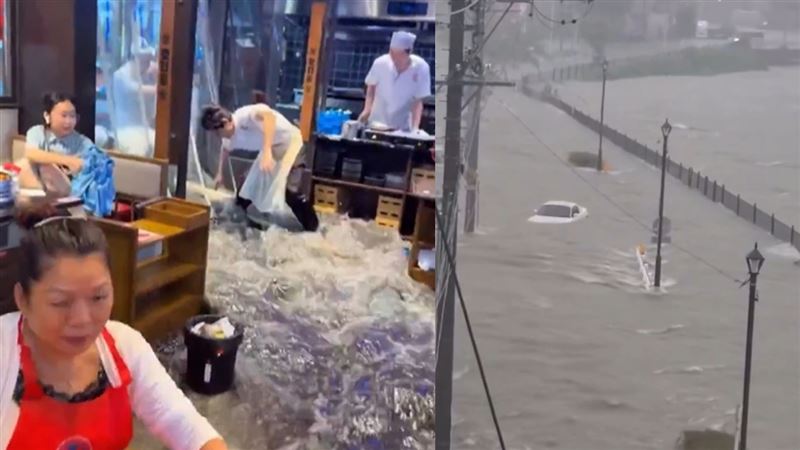 名古屋市昨天觀測到時雨量104.5毫米,創下當地觀測史新高。(圖/翻攝自X平台)