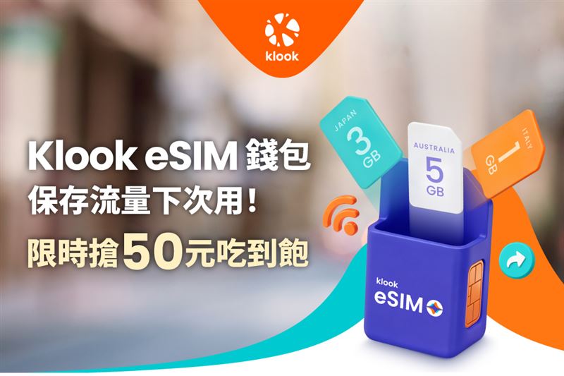 Klook首推「eSIM錢包」新功能,讓旅客保存流量下次用。(圖/品牌業者提供)