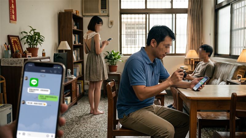 男子跟妻子協議離婚期間,丈夫為協調兩人的關係,翻拍妻子私下LINE聊天訊息並轉給友人;事後妻子發現,憤而提告。(示意圖/AI製圖)