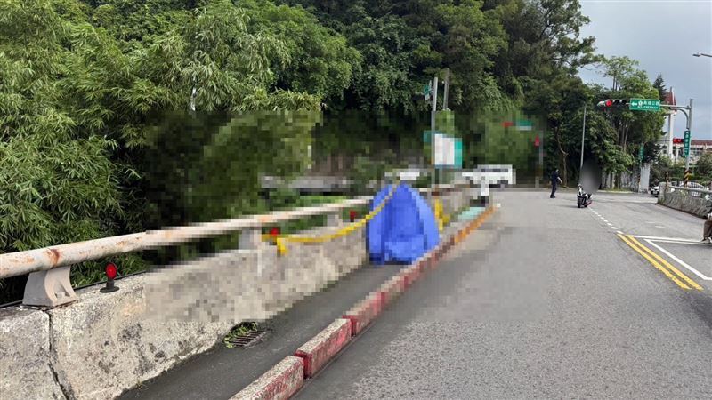 新北市汐止區樟江大橋靠近國道1號南下入口旁,今天(10日)清晨,有駕駛目擊一名老翁陳屍橋邊欄杆。(圖/翻攝畫面)