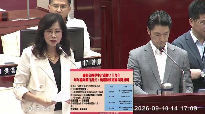 秦慧珠指出,市府留學計劃報名表單有家長同意書、自我推薦函等八大文件,卻沒有利益衝突的表單。(圖/翻攝畫面)
