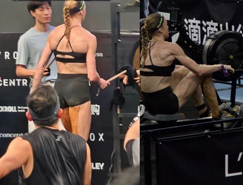 HYROX澳洲女將喬安娜失禁,仍堅持完賽照奪冠,精神可佩。(圖/翻攝微博)