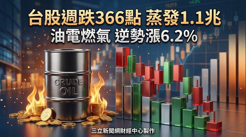 上週加權股價指數下跌366.28點跌幅約為0.79%,上市股票總市值達151.02兆元。(圖/三立新聞網財經中心蕭榕AI製圖)