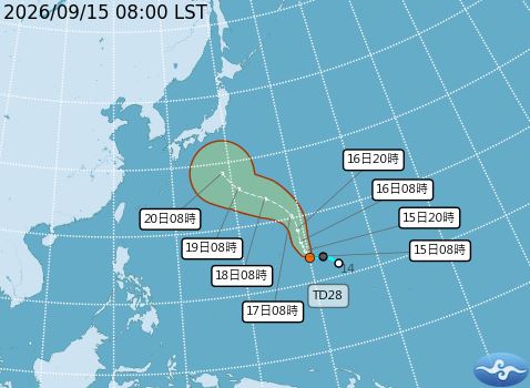 熱帶性低氣壓TD28可能增強為杜鵑颱風。(圖/翻攝氣象署)