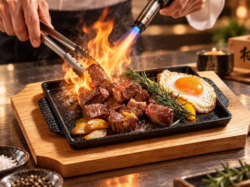呷哺呷哺熱門菜色原切沙朗骰子牛排肉現點現煎，再以高溫現場炙燒逼出焦香、鎖住豐沛肉汁（圖／品牌業者提供）