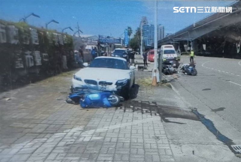 台中西屯區發生嚴重車禍,BMW衝撞機車待轉格,造成6人受傷送醫。(圖/翻攝畫面)