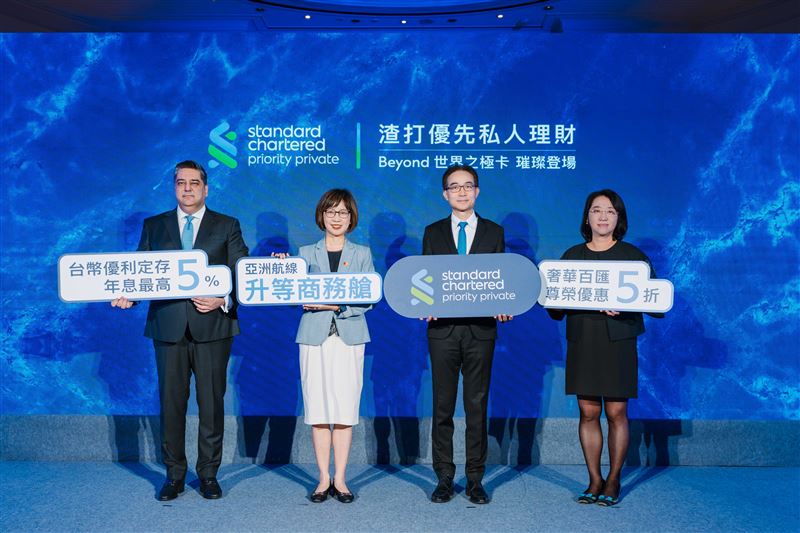 渣打銀行攜手萬事達卡推出專屬邀請制「Beyond世界之極卡」搶進高資產市場。結合國內最高1.25%、國外3%、餐飲10%回饋,以及機票升等與機場接送,全面疊加財富管理與高端消費體驗。(圖/渣打銀行提供)