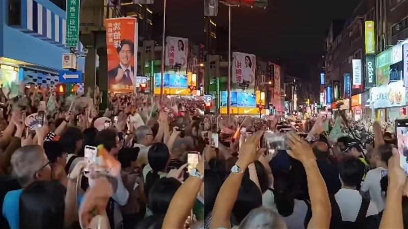 沈伯洋掃街掀起「洋流」,在公館夜市展現超高人氣,現場人潮擠得水洩不通。(圖/翻攝自王定宇臉書、翻攝畫面)