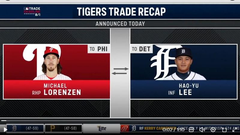 李灝宇16日首度和交易對象羅倫森(Michael Lorenzen)交手。(圖/翻攝自MLB官網)