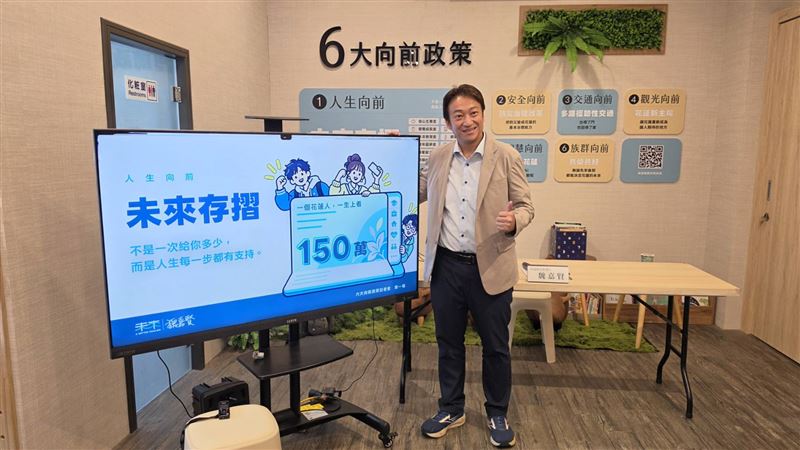 魏嘉賢提出「未來存摺」政見,首波主打交通、旅遊及身心健檢3項補助。(圖/翻攝畫面)