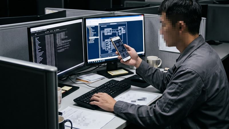 台積電前資深工程師,在離職前夕,用公務電腦遠端連線至公司伺服器,瀏覽相關秘密檔案,擅自以手機翻拍,事後被公司抓包提告。(示意圖/AI製圖)