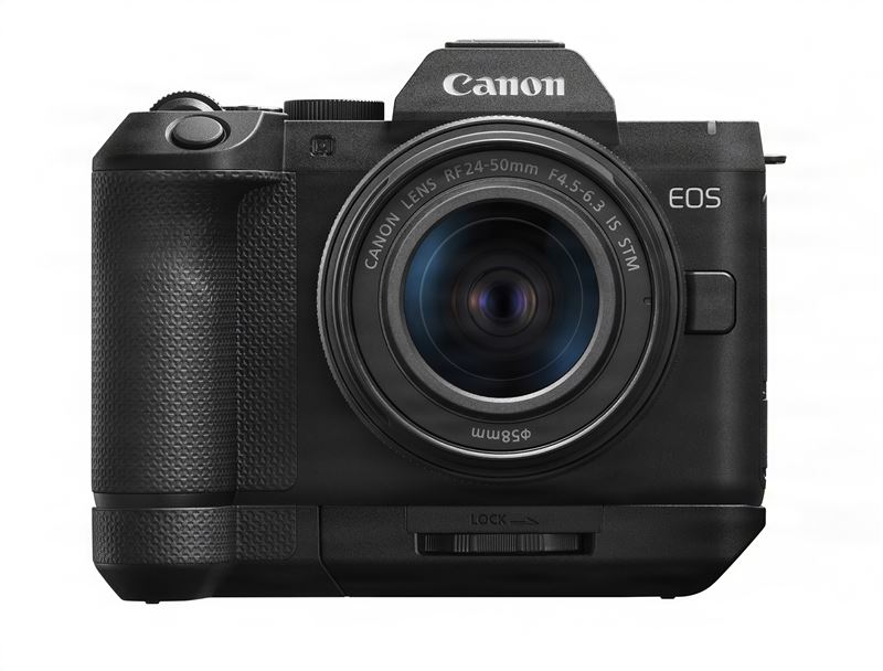 EOS R8 Mark II將F-1的經典元素融入機身上方的軍艦部輪廓,並於機身右下方加入呼應EOS 650的斜角線條。(圖/Canon提供)