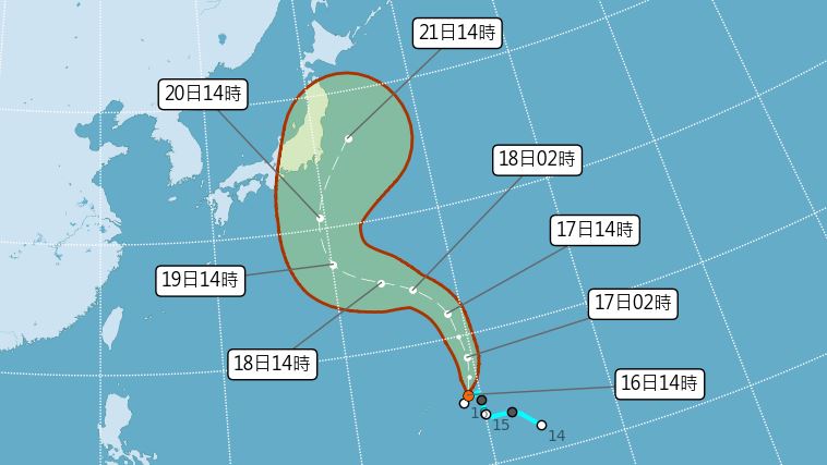 天氣風險表示，熱帶性低氣壓TD28，預估今日有機會增強為輕度颱風「杜鵑」。（圖／翻攝自氣象署）
