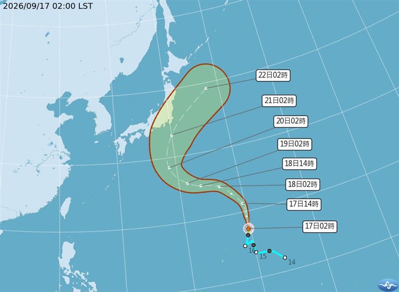 颱風杜鵑路徑潛勢預測圖。（圖取自中央氣象署網頁cwa.gov.tw）