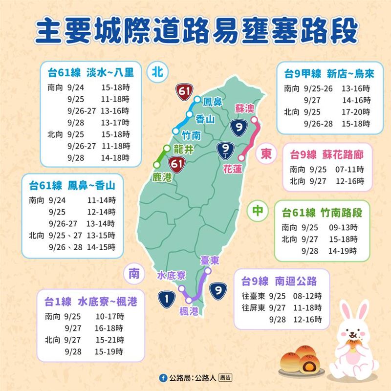 中秋節暨教師節4天連假即將來臨,公路局宣布一連串公路疏運措施、公共運輸優惠一手掌握。(圖/交通部公路局提供)