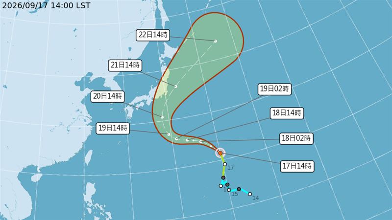 根據氣象署最新觀測資料顯示，輕颱杜鵑目前以每小時44公里速度，向西北進行。（圖／翻攝自氣象署）