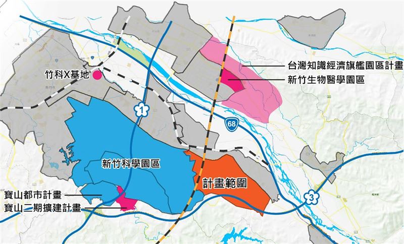 竹科三期面積約454公頃,約300公頃採區段徵收,擘劃支援高科技產業與生活並進的新城雛形。(圖/翻攝畫面)