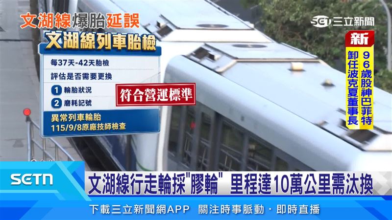 文湖線列車輪胎9月8日才完成檢查並符合營運標準,沒想到10天後卻在行進間發生爆胎