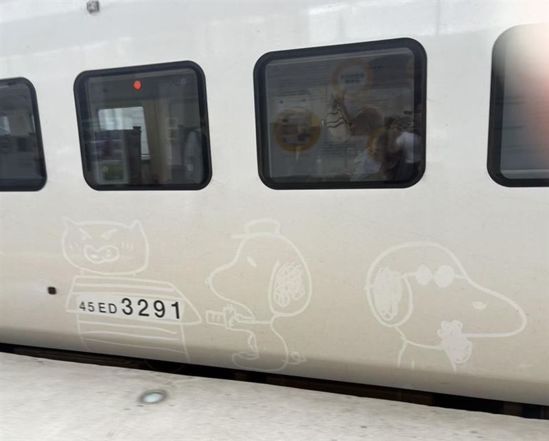 台鐵EMU3000型新自強號車身遭人塗鴉，網友歪樓表示很可愛。（圖／取自Threads）
