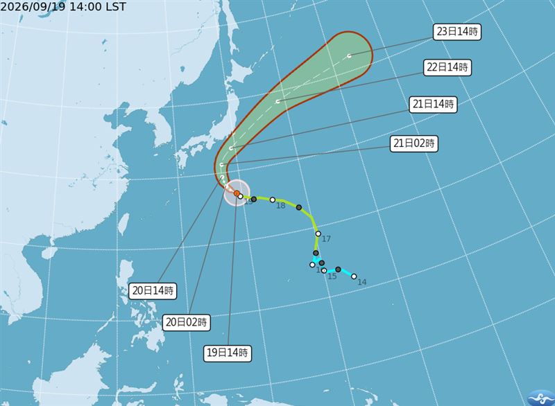 杜鵑增強為中度颱風，預計在下週路徑北轉，對台灣天氣無直接影響。（圖／氣象署）