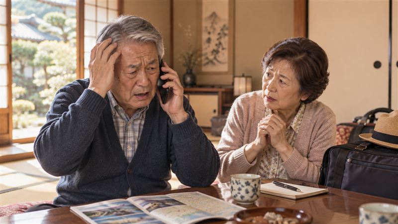 浩二先生知道女兒一家又要來,掛電話後立刻訂旅館「逃難」。(示意圖/AI生成)