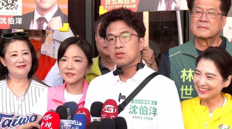民進黨台北市長參選人沈伯洋今(20)日赴北投市場外攤掃街拜票前受訪。(圖/翻攝畫面)