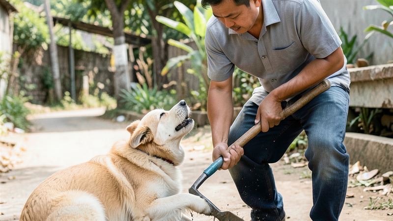 洪姓男子因不滿陳姓鄰居飼養的狗狗朝他吠叫,憤而持農用掃刀砍死犬隻。(示意圖/AI生成圖)
