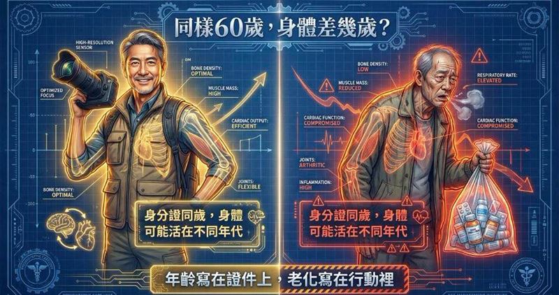 醫師黃軒表示,不同的生活方式會使得同齡人外觀差異達20歲。(圖/取自黃軒的臉書)