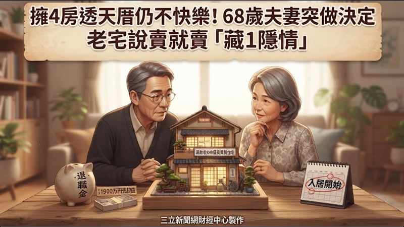 日本一對68歲夫妻賣掉住了近40年的透天厝,搬進公共住宅展開退休新生活。(圖/三立新聞網財經中心蕭榕AI製圖)