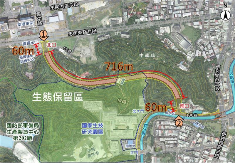生技路暨生技隧道路範圍圖。(圖/翻攝自北市府官網)