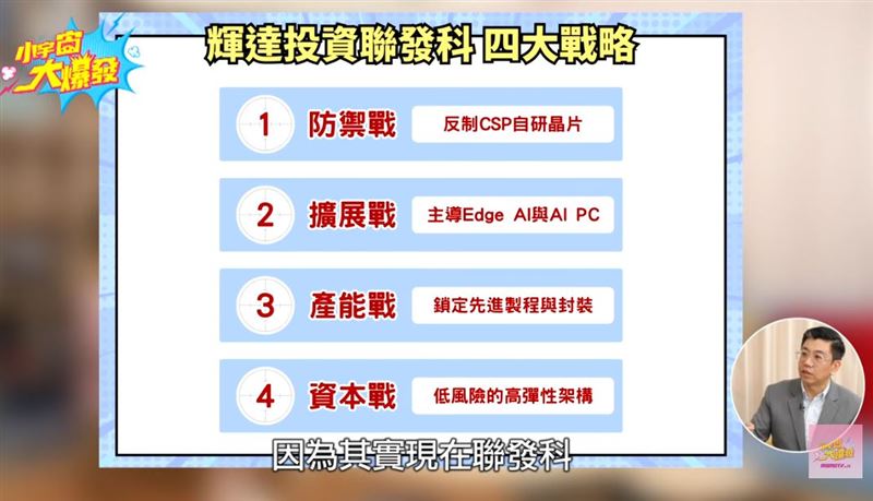 輝達日前大手筆投資 35 億美元認購聯發科(2454)海外可轉換公司債(ECB),蔡明翰對此歸納出 4 大關鍵戰略。(圖/翻攝自YouTube-《小宇宙大爆發》頻道)