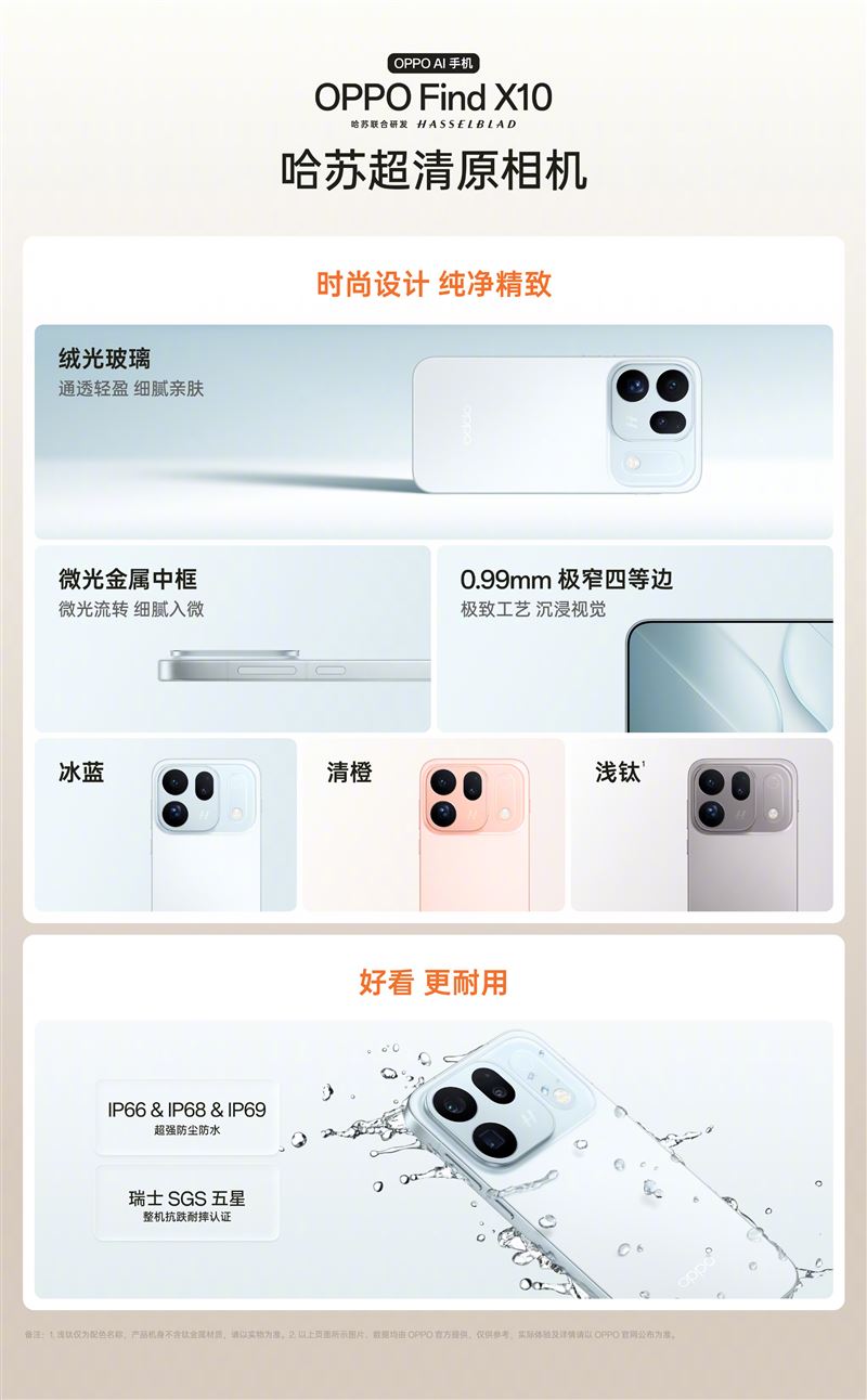 OPPO Find X10提供冰藍、清橙、淺鈦三款全新配色。(圖/翻攝自OPPO微博)